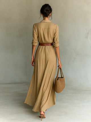 Camille™ | Robe longue à col tailleur et ceinture à la taille - North & Co. Canada