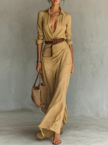 Camille™ | Robe longue à revers et ceinture à la taille - North & Co. Canada