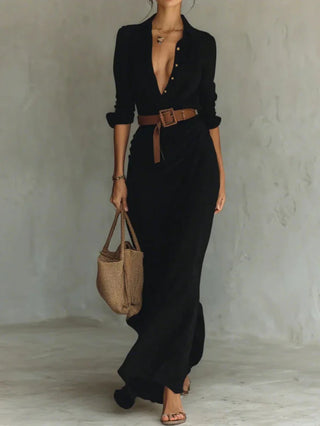 Camille™ | Robe longue à revers et ceinture à la taille - North & Co. Canada