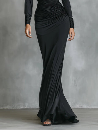 Célina™ | Robe longue en satin à une épaule, en noir - North & Co. Canada