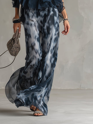 Ludovica | Ensemble haut licou marine et pantalon large imprimé