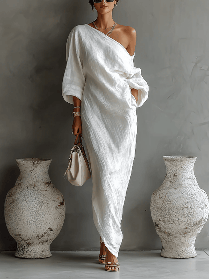 Elise™ | Robe longue élégante à une épaule en blanc - North & Co. Canada