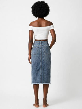 Elle™ | Jupe en denim taille haute à ourlet frangé – North & Co. Canada