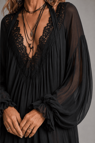 Elara™ | Robe Mini Halter en Chiffon Noir