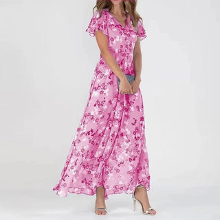 Rosanne | Robe Maxi à Manches Flutter Florales