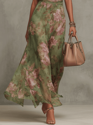 Florine™ | Robe longue verte à imprimé floral - North & Co. Canada