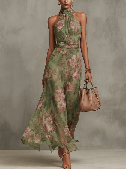 Florine™ | Robe longue verte à imprimé floral - North & Co. Canada
