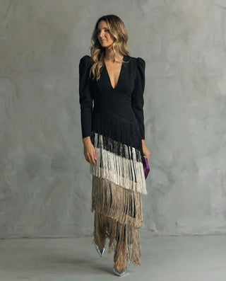 Chiara | Robe élégante avec des manches à franges