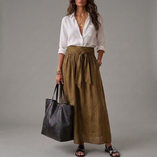 SAHARA | Ensemble Deux Pièces : Haut Noir et Jupe Midi Verte Olive