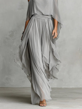 Isabella | Ensemble haut fluide gris et pantalon en mousseline • S1 - North & Co. Canada