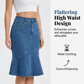 Ivessia - Jupe mi-longue en denim taille haute pour femme, coupe sirène - North & Co. Canada