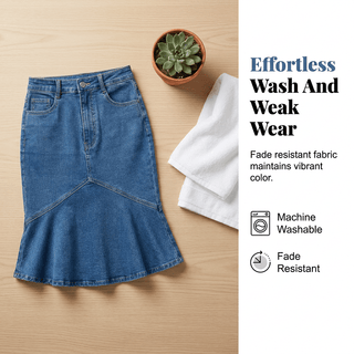 Ivessia - Jupe mi-longue en denim taille haute pour femme, coupe sirène - North & Co. Canada