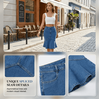 Ivessia - Jupe mi-longue en denim taille haute pour femme, coupe sirène - North & Co. Canada