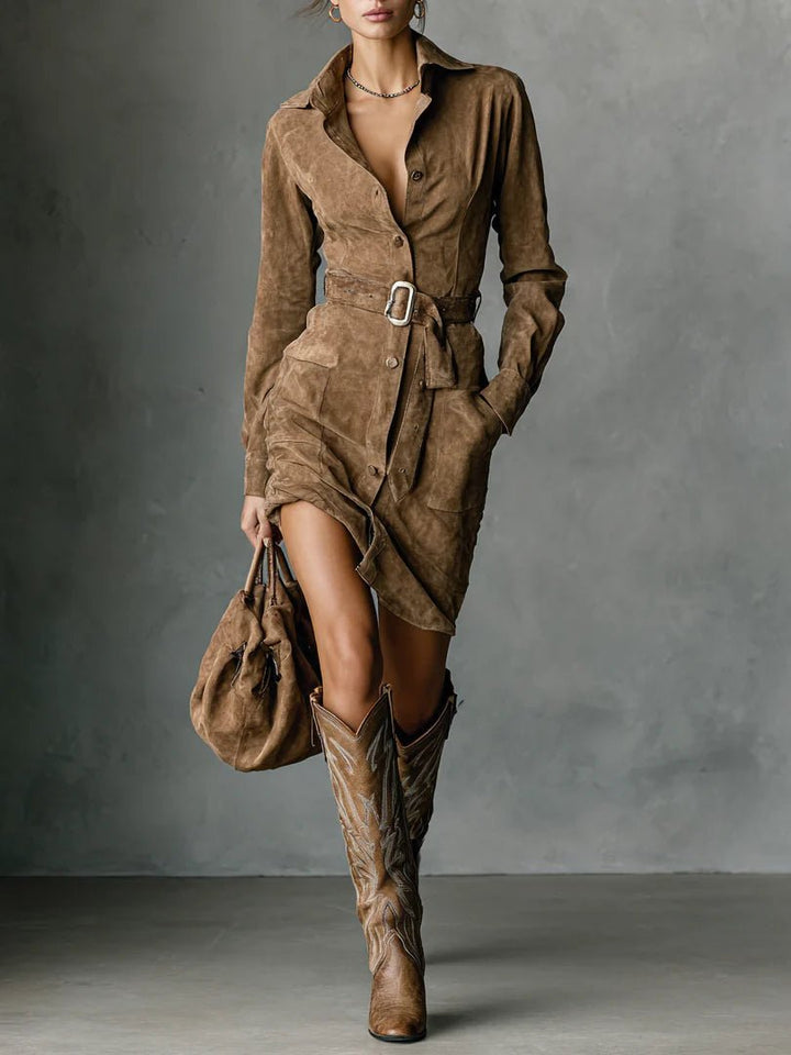 Juliette™ | Robe mi-longue en suédine à col tailleur - North & Co. Canada