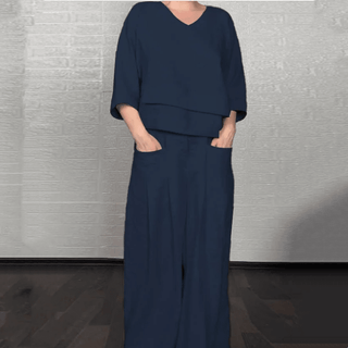 Liza | Ensemble 2 pièces coton-lin – haut à encolure en V et pantalon à jambe large • S1 - North & Co. Canada