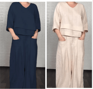 Liza | Ensemble 2 pièces coton-lin – haut à encolure en V et pantalon à jambe large • S1 - North & Co. Canada