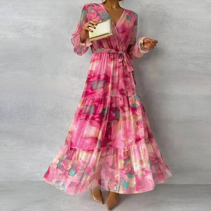 Lucia | Robe longue d’été à motif floral et silhouette ajustable - North & Co. Canada
