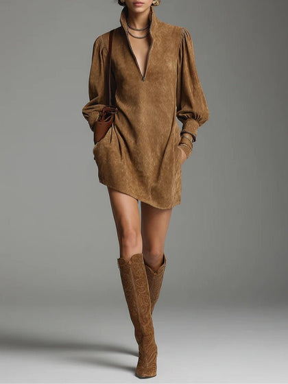 Lucienne™ | Robe ample en suède avec fermeture éclair - North & Co. Canada
