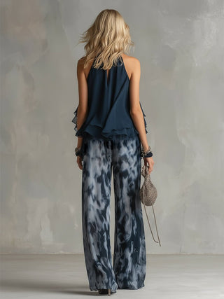 Ludovica – Ensemble élégant en mousseline avec haut à col montant et pantalon large imprimé • S1 - North & Co. Canada