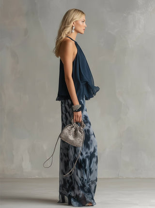 Ludovica – Ensemble élégant en mousseline avec haut à col montant et pantalon large imprimé • S1 - North & Co. Canada