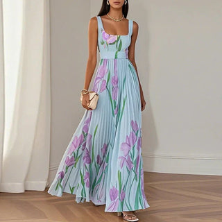 LYRA | Elegant Maxi Floral Dress with Flattering Pleated Silhouette - North & Co. Canada