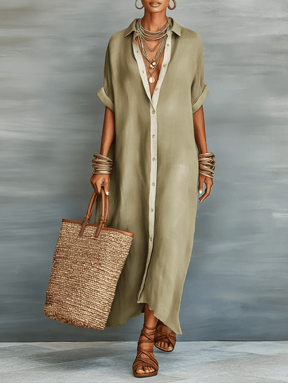Manelle™ | Robe longue vert olive à la ligne minimaliste - North & Co. Canada