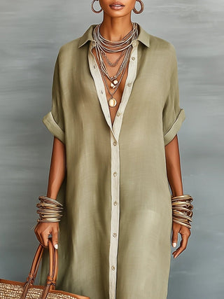 Manelle™ | Robe longue vert olive à ligne minimaliste - North & Co. Canada