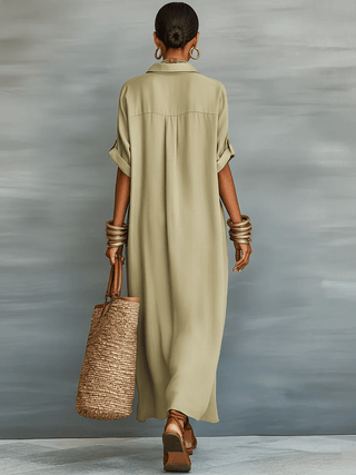 Manelle™ | Robe longue vert olive à ligne minimaliste - North & Co. Canada