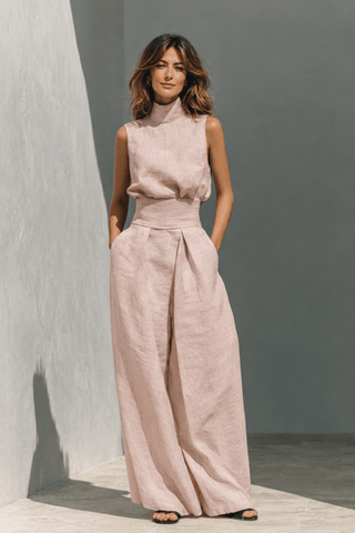 Maria™ | Ensemble minimaliste camisole et pantalon large en coton et lin - North & Co. Canada
