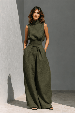 Maria™ | Ensemble minimaliste camisole et pantalon large en coton et lin - North & Co. Canada
