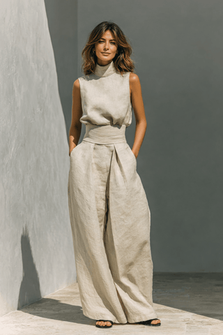 Maria™ | Ensemble minimaliste camisole et pantalon large en coton et lin - North & Co. Canada