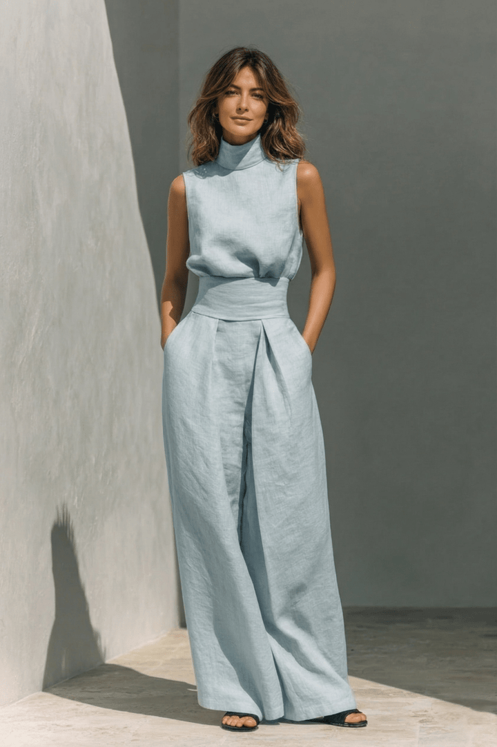 Maria™ | Ensemble minimaliste camisole et pantalon large en coton et lin - North & Co. Canada