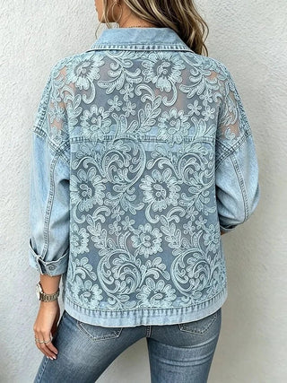 Elise™ | Veste en denim à bordure de dentelle - North & Co. Canada