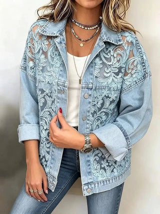 Elise™ | Veste en denim à bordure de dentelle - North & Co. Canada