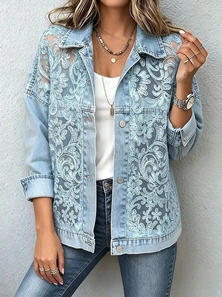 Elise™ | Veste en denim à bordure de dentelle - North & Co. Canada
