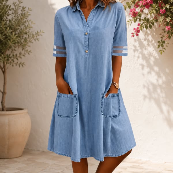 Noa™ | Robe-chemise en denim avec détails en filet – North & Co. Canada