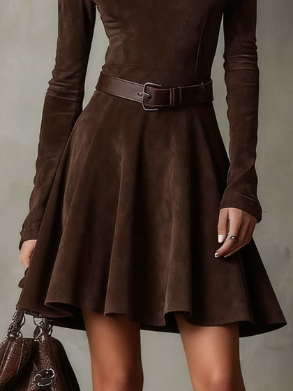 Noémie™ | Robe courte en suède vintage brun foncé - North & Co. Canada