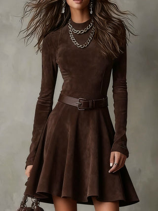 Noémie™ | Robe courte en suède vintage brun foncé - North & Co. Canada