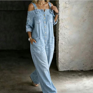Combinaison Olivia | Encolure bardot, jambe large et poches - North & Co. Canada