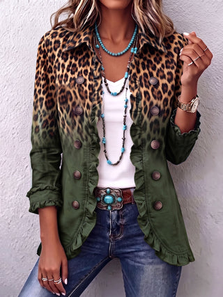 Elspeth™ | Veste Blazer à Volants Léopard Ombre