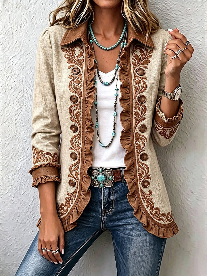 Dawncroft™ | Veste vintage bohémienne à volants floraux