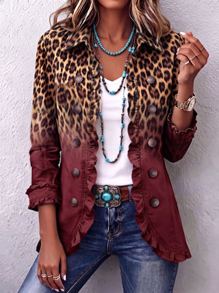 Elspeth™ | Veste Blazer à Volants Léopard Ombre
