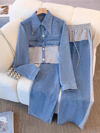 Holbrook™ | Ensemble Veste Croppée à Blocs de Couleurs & Pantalons à Jambes Larges