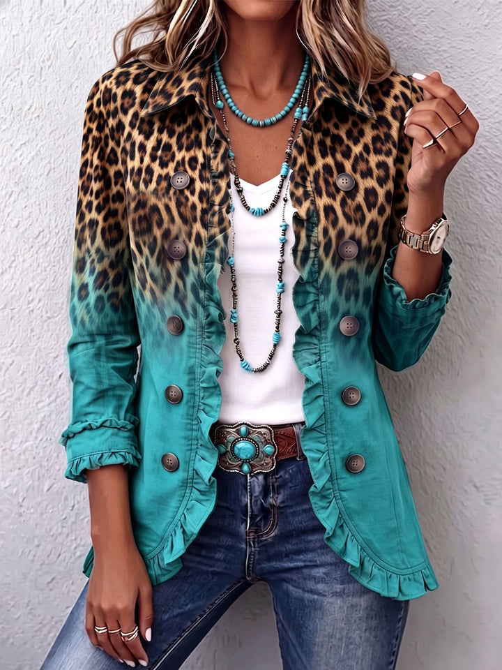 Elspeth™ | Veste Blazer à Volants Léopard Ombre