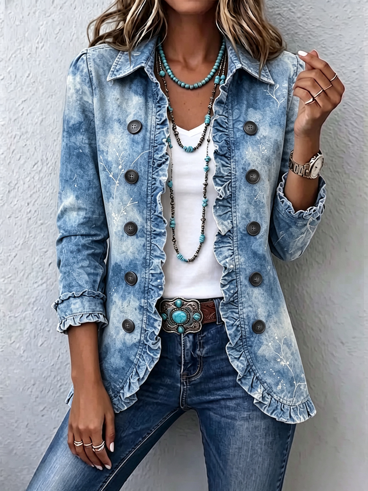 Jemison™ | Veste vintage à imprimé botanique dégradé de style bohème avec détails en volants