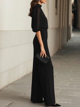 Valentina • Ensemble trois pièces noir avec camisole transparente et pantalon à jambes larges • S1 - North & Co. Canada