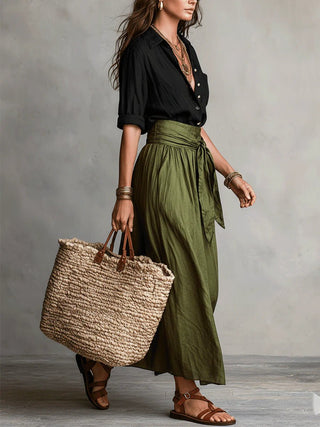 Vera™ | Ensemble deux pièces : t-shirt noir et jupe mi-longue vert olive - North & Co. Canada