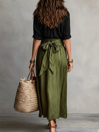Vera™ | Ensemble deux pièces : t-shirt noir et jupe mi-longue vert olive - North & Co. Canada