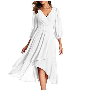 VITTORIA | Elegant dress with asymmetrical hem and flowing sleeves. Refined look for any occasion - North & Co. Canada