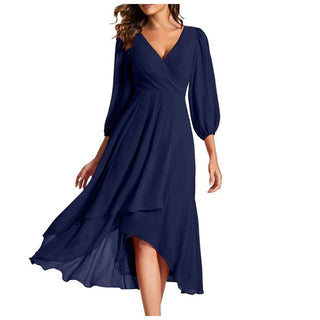 VITTORIA | Elegant dress with asymmetrical hem and flowing sleeves. Refined look for any occasion - North & Co. Canada